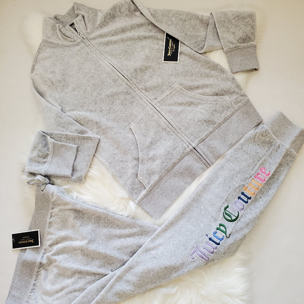 Juicy Couture Velour Grey Logo Tracksuit Sweatsuit